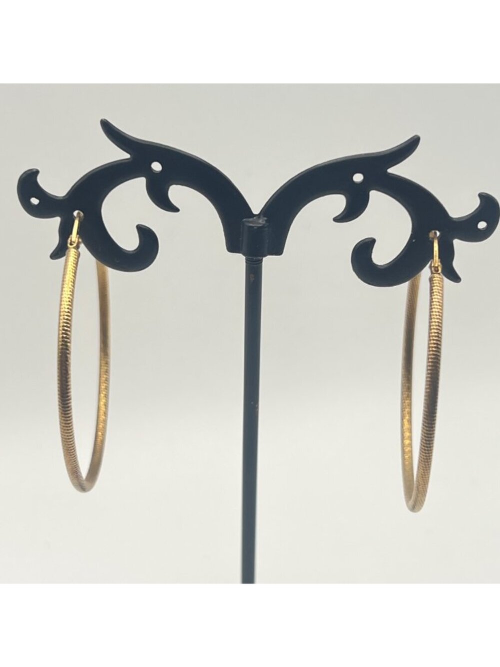 LIRM Italy 925 Sterling Silver 14k Gold Overlay Hoop Earrings 1.75" Textured - Picture 7 of 9